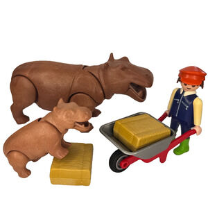 Playmobil 3639 Zookeeper & Hippos Vintage 90s COMPLETE Set Animals Toys Hay